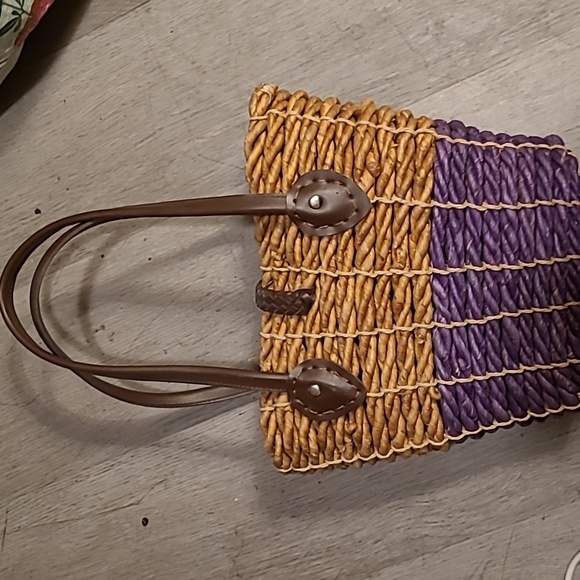 Vintage Brown and Purple Woven Tote Bag EUC - Picture 3 of 5